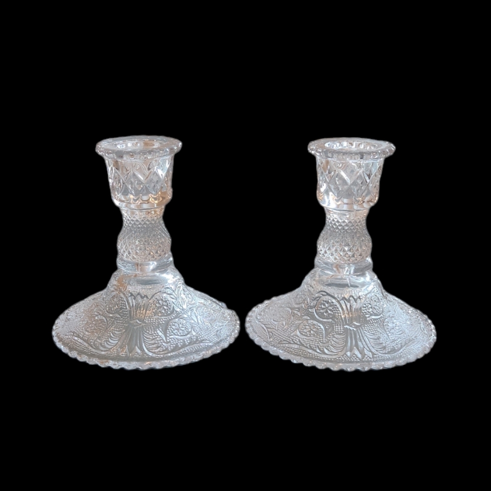 Vintage Set of Two 4" Crystal Candlestick Holders